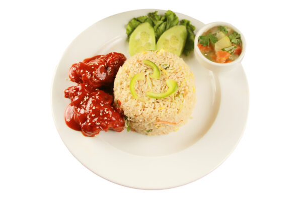 100. Fride Rice +Bangkok Chicken (2 Pcs)+Chinese Vegetable+Salad+Sause+Drinks